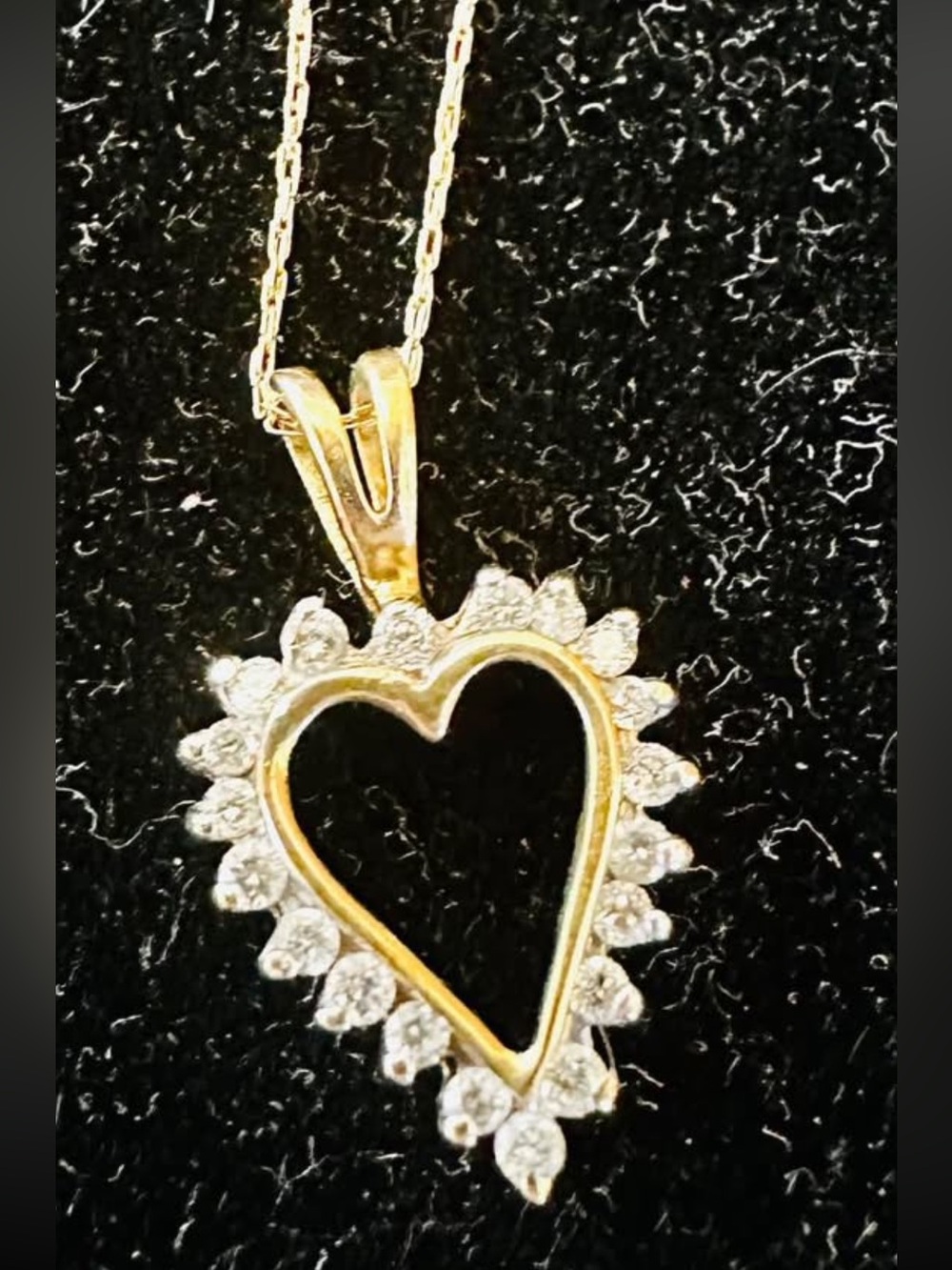 10K Solid Real Gold Diamond necklace heart pendant free chain natural diamonds